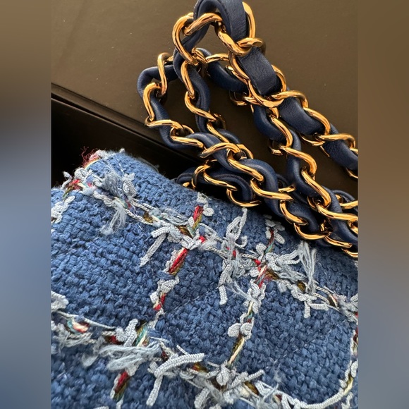 Chanel Blue Tweed Quilted Small Mini Classic Flap Bag - Picture 3 of 11